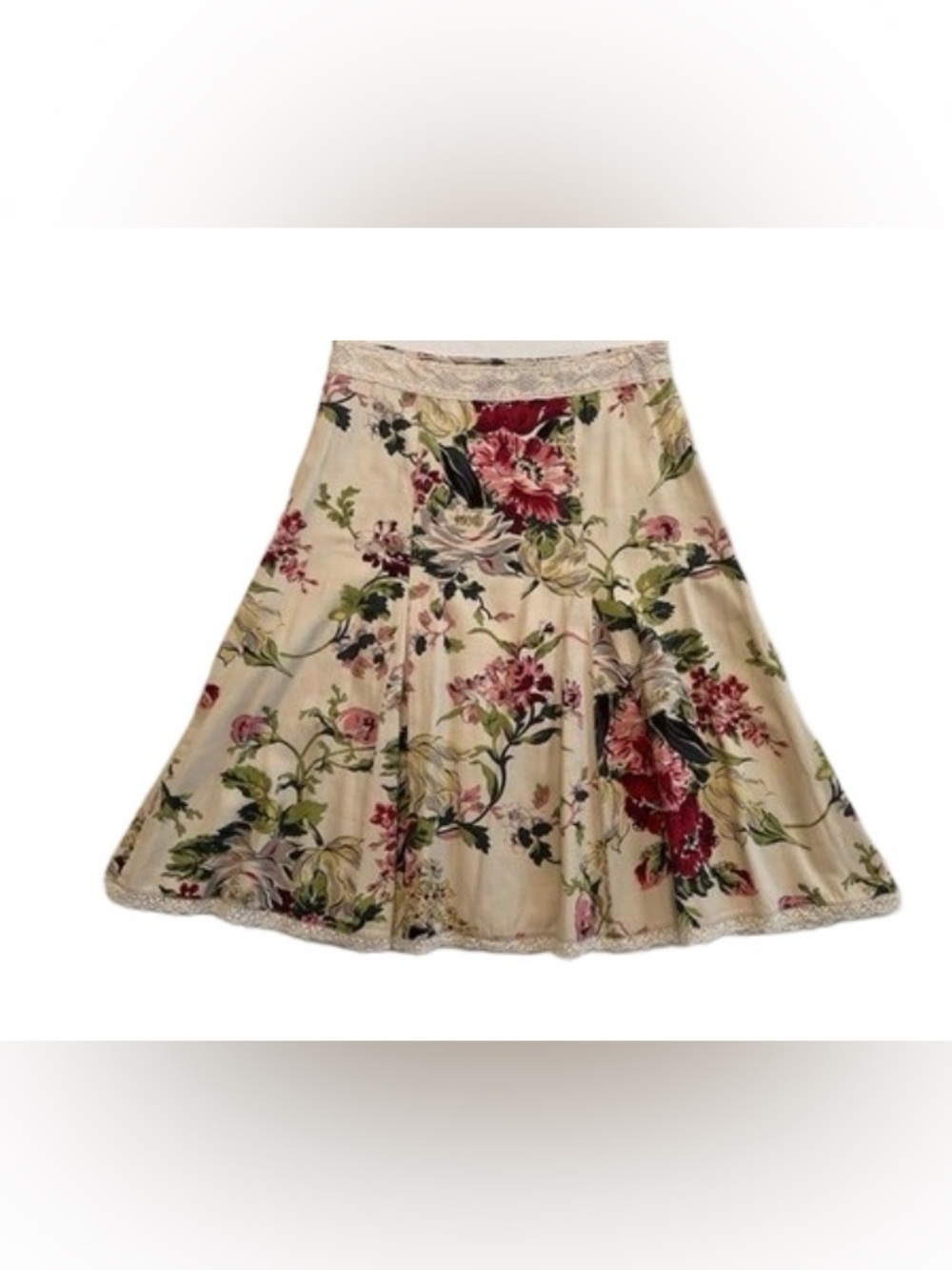 CAbi O'hara Floral 100% cotton Circle Skirt in Cream, Pink and Green